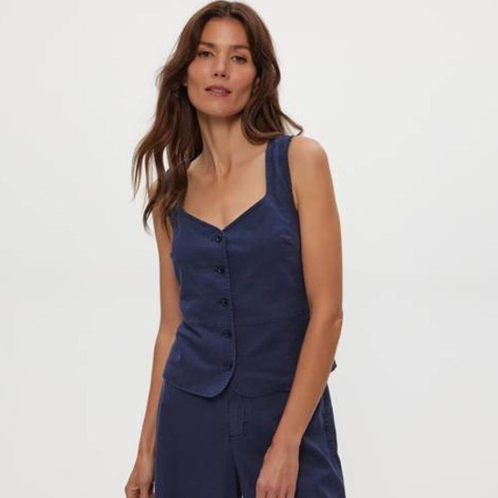Michael Stars Honey Button-Up Vest Top in Nocturnal Navy Blue XS NWT Minimalist